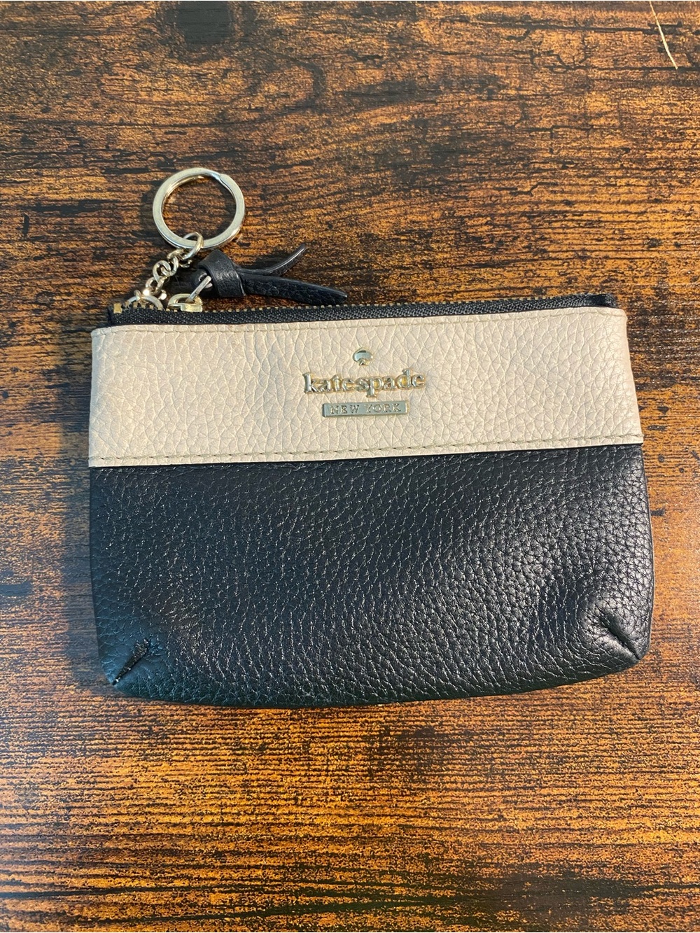 kate spade Two-Tone Pebbled Leather Card Holder/Wallet Keychain